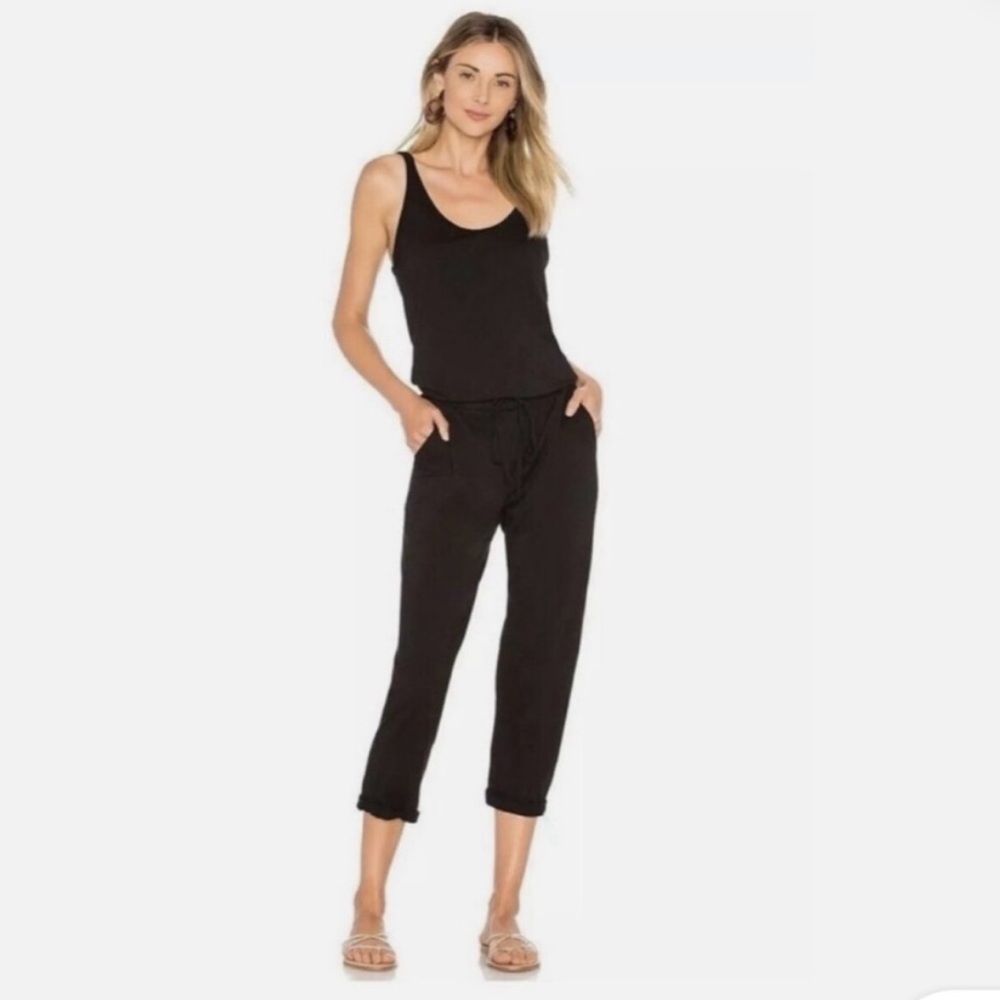 Michael Stars Black Jumpsuit with Fitted Bodice and Cropped Tapered Pants